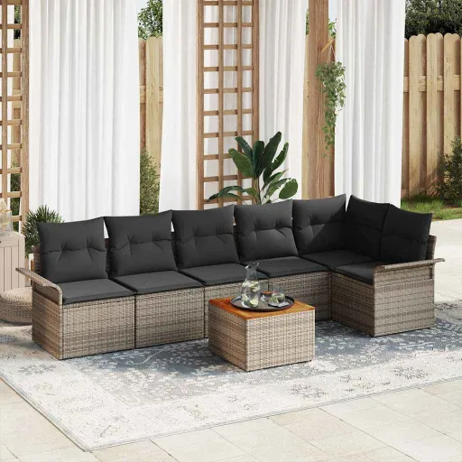 Conjunto de Sofá de Jardim   Cinzeto Vime PE (7 pcs)