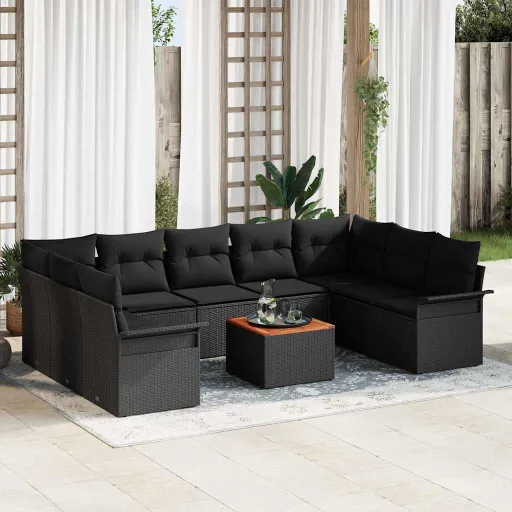 Conjunto de Sofá de Jardim   Preto Vime PE (10 pcs)