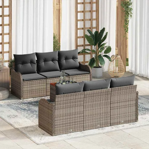 Conjunto de Sofá de Jardim   Cinzeto Vime PE (7 pcs)