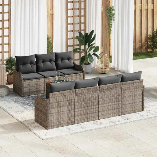 Conjunto de Sofá de Jardim   Cinzeto Vime PE (8 pcs)