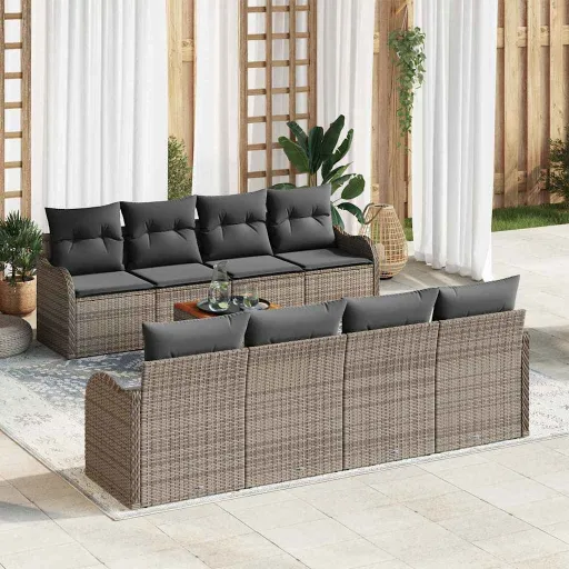 Conjunto de Sofá de Jardim   Cinzeto Vime PE (9 pcs)
