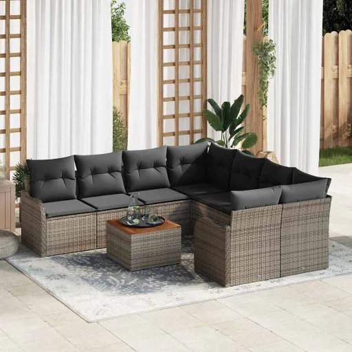 Conjunto de Sofá de Jardim   Cinzeto Vime PE (9 pcs)