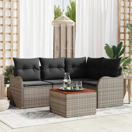 Conjunto de Sofá de Jardim   Cinzeto Vime PE (5 pcs)