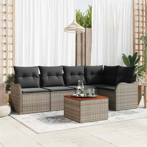 Conjunto de Sofá de Jardim   Cinzeto Vime PE (6 pcs)