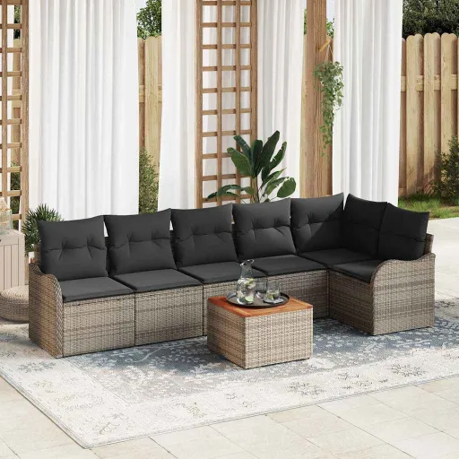 Conjunto de Sofá de Jardim   Cinzeto Vime PE (7 pcs)