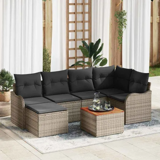 Conjunto de Sofá de Jardim   Cinzeto Vime PE (7 pcs)