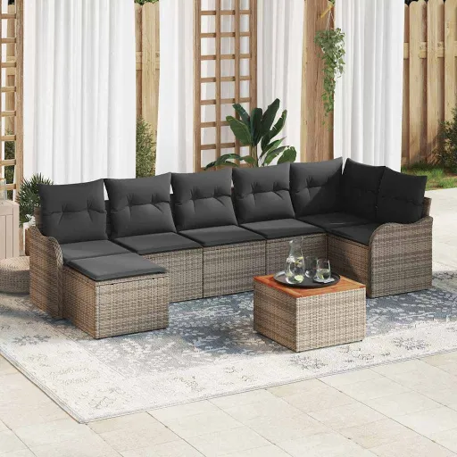 Conjunto de Sofá de Jardim   Cinzeto Vime PE (8 pcs)