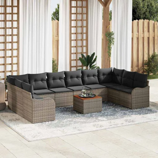 Conjunto de Sofá de Jardim   Cinzeto Vime PE (11 pcs)