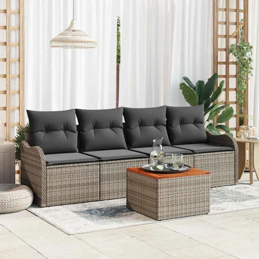Conjunto de Sofá de Jardim   Cinzeto Vime PE (5 pcs)