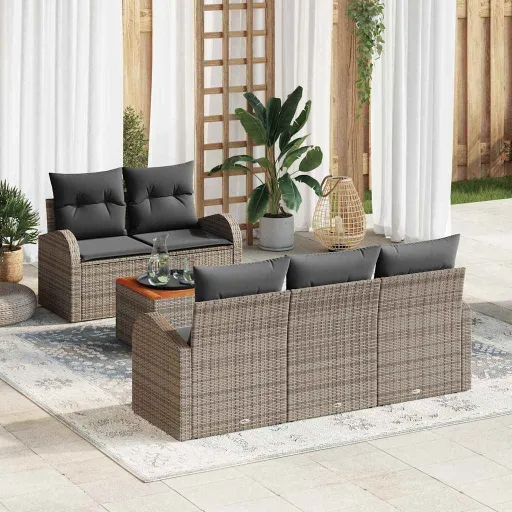 Conjunto de Sofá de Jardim   Cinzeto Vime PE (6 pcs)
