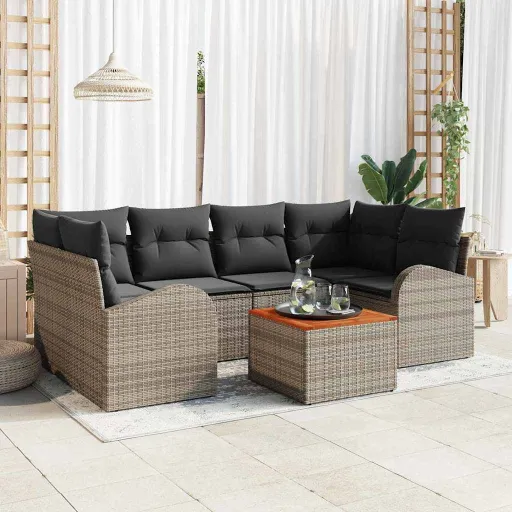 Conjunto de Sofá de Jardim   Cinzeto Vime PE (7 pcs)