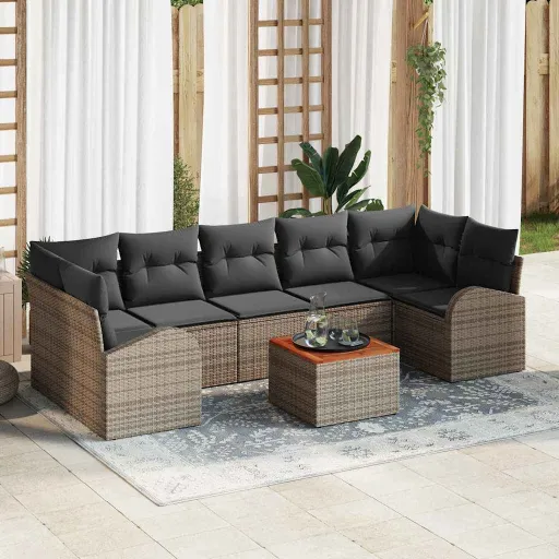 Conjunto de Sofá de Jardim   Cinzeto Vime PE (8 pcs)