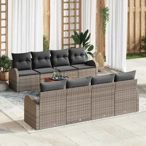 Conjunto de Sofá de Jardim   Cinzeto Vime PE (9 pcs)