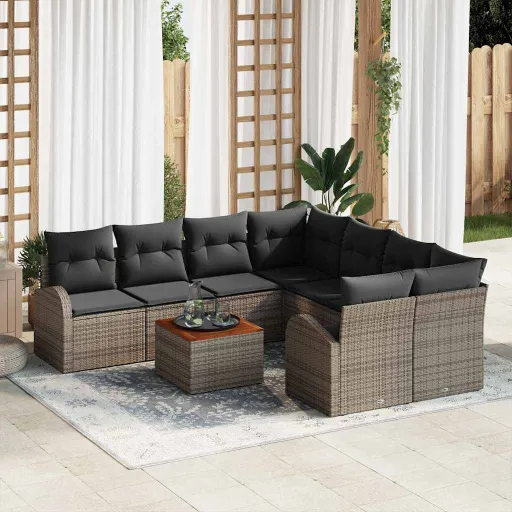 Conjunto de Sofá de Jardim   Cinzeto Vime PE (9 pcs)