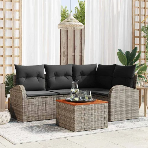 Conjunto de Sofá de Jardim   Cinzeto Vime PE (5 pcs)