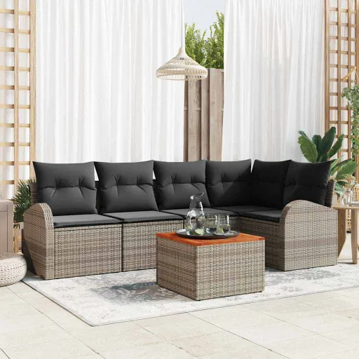 Conjunto de Sofá de Jardim   Cinzeto Vime PE (6 pcs)