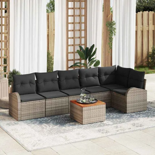 Conjunto de Sofá de Jardim   Cinzeto Vime PE (7 pcs)
