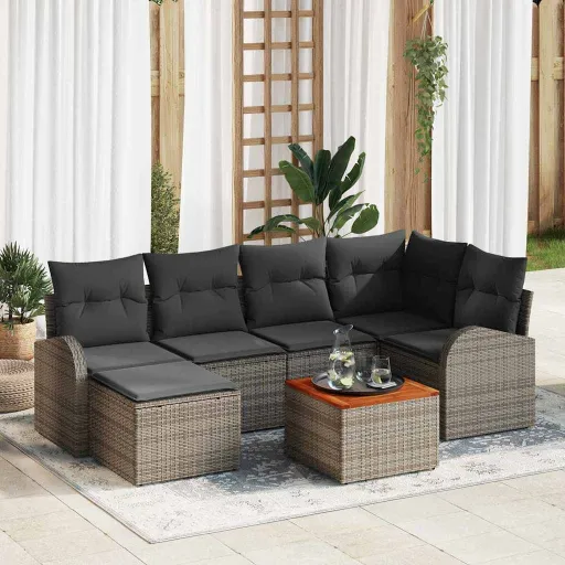 Conjunto de Sofá de Jardim   Cinzeto Vime PE (7 pcs)
