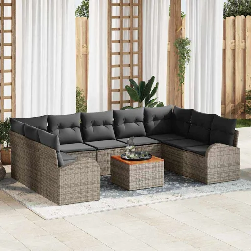 Conjunto de Sofá de Jardim   Cinzeto Vime PE (10 pcs)