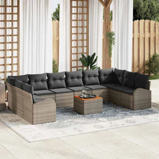 Conjunto de Sofá de Jardim   Cinzeto Vime PE (11 pcs)