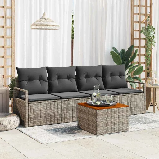 Conjunto de Sofá de Jardim   Cinzeto Vime PE (5 pcs)