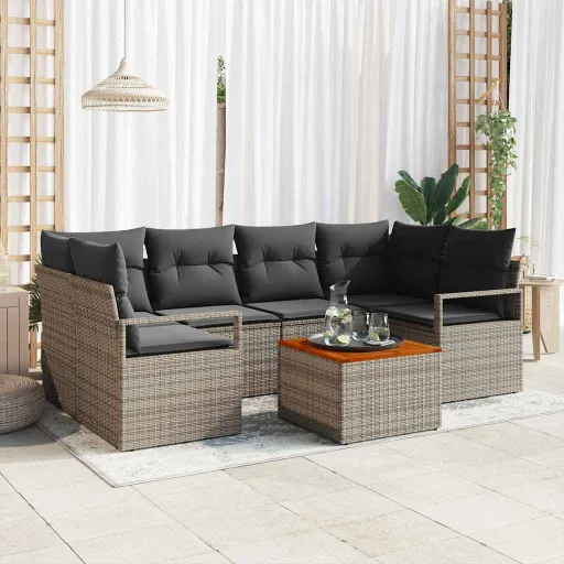 Conjunto de Sofá de Jardim   Cinzeto Vime PE (7 pcs)