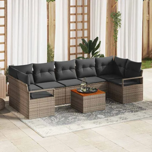 Conjunto de Sofá de Jardim   Cinzeto Vime PE (8 pcs)
