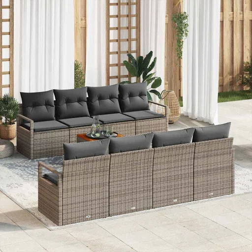 Conjunto de Sofá de Jardim   Cinzeto Vime PE (9 pcs)