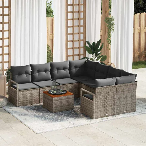 Conjunto de Sofá de Jardim   Cinzeto Vime PE (9 pcs)