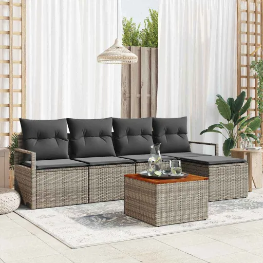 Conjunto de Sofá de Jardim   Cinzeto Vime PE (6 pcs)