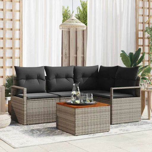 Conjunto de Sofá de Jardim   Cinzeto Vime PE (5 pcs)