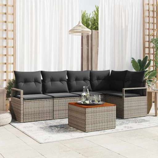 Conjunto de Sofá de Jardim   Cinzeto Vime PE (6 pcs)