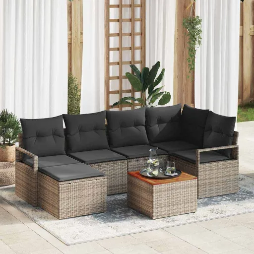 Conjunto de Sofá de Jardim   Cinzeto Vime PE (7 pcs)