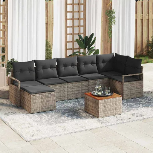 Conjunto de Sofá de Jardim   Cinzeto Vime PE (8 pcs)