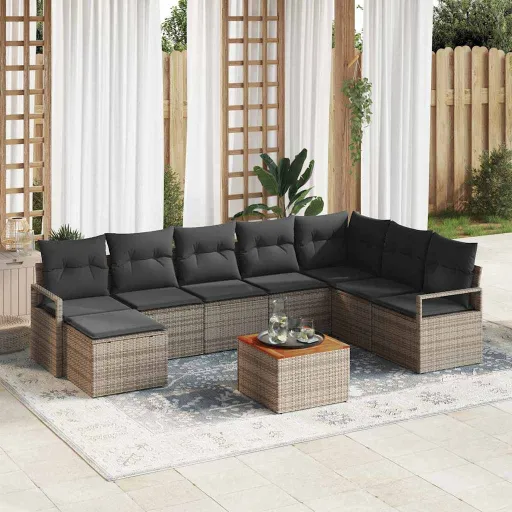 Conjunto de Sofá de Jardim   Cinzeto Vime PE (9 pcs)