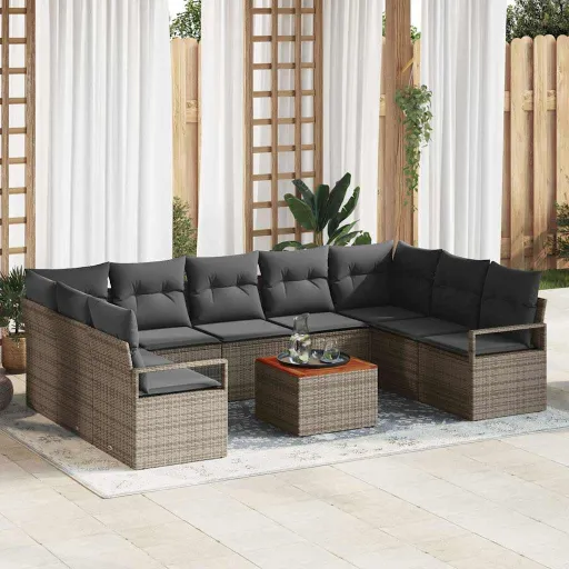 Conjunto de Sofá de Jardim   Cinzeto Vime PE (10 pcs)