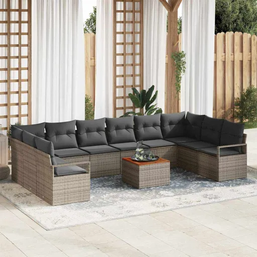 Conjunto de Sofá de Jardim   Cinzeto Vime PE (11 pcs)