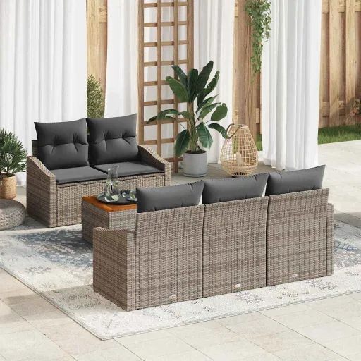 Conjunto de Sofá de Jardim   Cinzeto Vime PE (6 pcs)