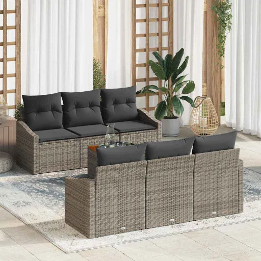 Conjunto de Sofá de Jardim   Cinzeto Vime PE (7 pcs)