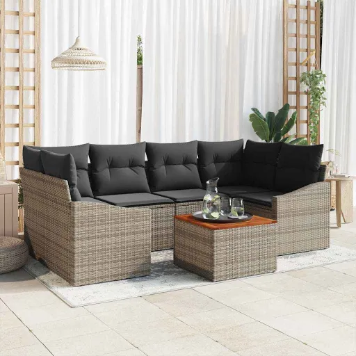 Conjunto de Sofá de Jardim   Cinzeto Vime PE (7 pcs)