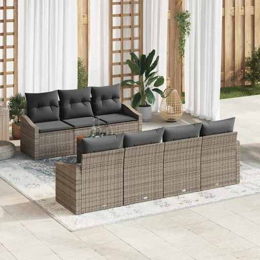 Conjunto de Sofá de Jardim   Cinzeto Vime PE (8 pcs)