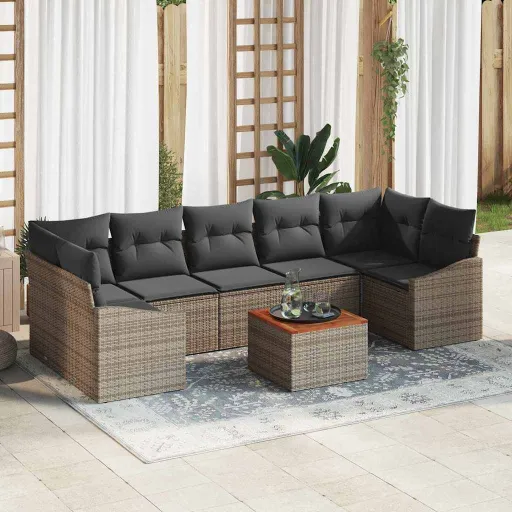Conjunto de Sofá de Jardim   Cinzeto Vime PE (8 pcs)