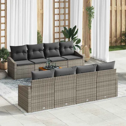 Conjunto de Sofá de Jardim   Cinzeto Vime PE (9 pcs)