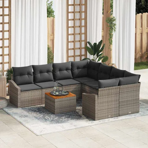 Conjunto de Sofá de Jardim   Cinzeto Vime PE (9 pcs)