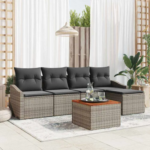 Conjunto de Sofá de Jardim   Cinzeto Vime PE (6 pcs)