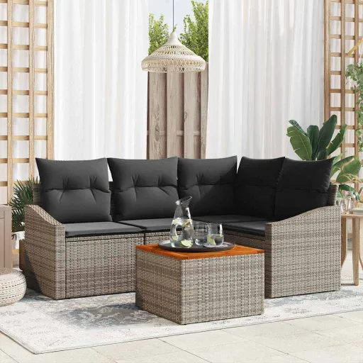 Conjunto de Sofá de Jardim   Cinzeto Vime PE (5 pcs)