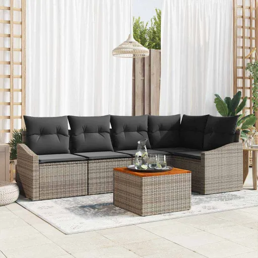 Conjunto de Sofá de Jardim   Cinzeto Vime PE (6 pcs)