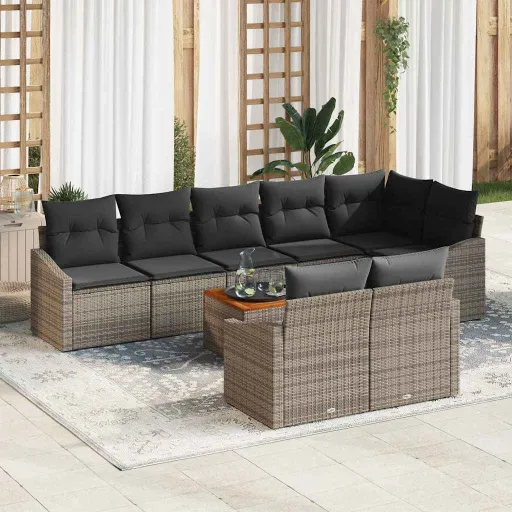 Conjunto de Sofá de Jardim   Cinzeto Vime PE (9 pcs)