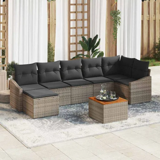 Conjunto de Sofá de Jardim   Cinzeto Vime PE (8 pcs)