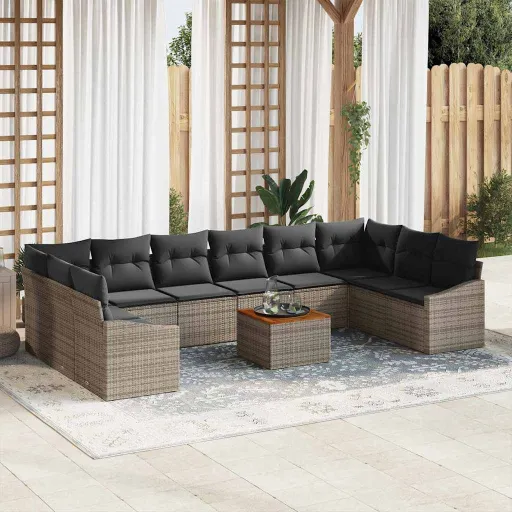 Conjunto de Sofá de Jardim   Cinzeto Vime PE (11 pcs)